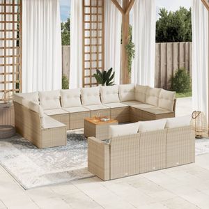 vidaXL 14-delige Loungeset met kussens poly rattan beige