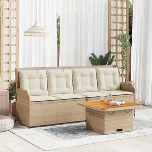 vidaXL 3-delige Loungeset met kussens poly rattan beige