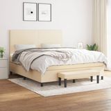 vidaXL Boxspring met matras stof crèmekleurig 180x200 cm