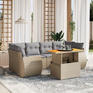 vidaXL 7-delige Loungeset met kussens poly rattan beige