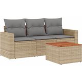 vidaXL 4-delige Loungeset met kussens poly rattan beige