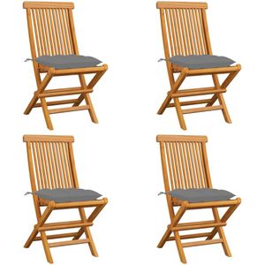 vidaXL Tuinstoelen 4 st met grijze kussens massief teakhout