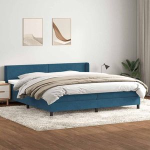 vidaXL Boxspring met matras fluweel donkerblauw 180x220 cm