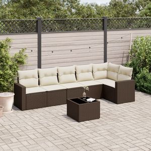 vidaXL 7-delige Loungeset met kussens poly rattan bruin