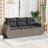 vidaXL 3-delige Loungeset met kussens poly rattan grijs