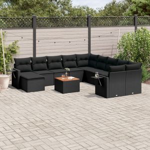 vidaXL 12-delige Loungeset met kussens poly rattan zwart