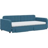 vidaXL Slaapbank met onderschuifbed en lades 90x200 cm fluweel blauw