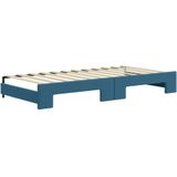 vidaXL Slaapbank met onderschuifbed en lades 90x200 cm fluweel blauw