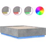 vidaXL Bedframe met LED-verlichting bewerkt hout betongrijs 120x190 cm