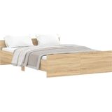 vidaXL Bedframe met hoofd- en voeteneinde sonoma eikenkleur 135x190 cm