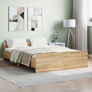 vidaXL Bedframe met hoofd- en voeteneinde sonoma eikenkleur 135x190 cm