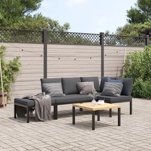 vidaXL 4-delige Loungeset met kussens aluminium zwart