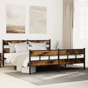vidaXL - Bedframe - zonder - matras - metaal - gerookt - eikenkleurig - 200x200 - cm