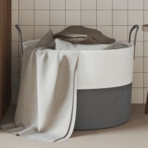vidaXL-Opbergmand-Ø-51x33-cm-katoen-grijs-en-wit