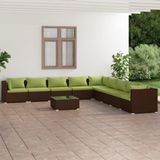 VidaXL 10-delige Loungeset met Kussens - Poly Rattan Bruin