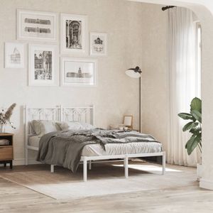 vidaXL - Bedframe - met - hoofdbord - metaal - witx190 - cm