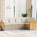 vidaXL 5-delige Loungeset met kussens poly rattan beige