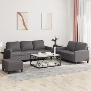 vidaXL 3-delige Loungeset met kussens kunstleer grijs