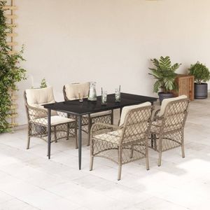 vidaXL 5-delige Tuinset met kussens poly rattan beige