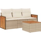 vidaXL 4-delige Loungeset met kussens poly rattan beige