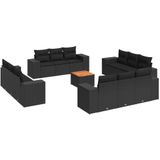 vidaXL 13-delige Loungeset met kussens poly rattan zwart