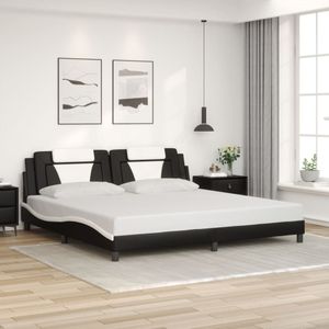 vidaXL Bedframe met hoofdbord kunstleer zwart en wit 200x200 cm