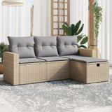 vidaXL 4-delige Loungeset met kussens poly rattan gemengd beige