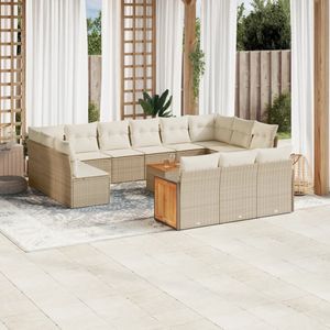 vidaXL 14-delige Loungeset met kussens poly rattan beige