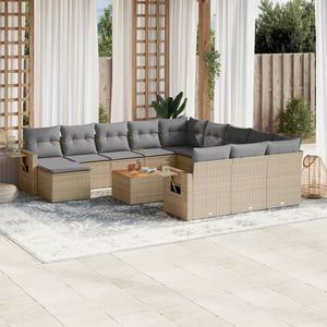 vidaXL 13-delige Loungeset met kussens poly rattan beige