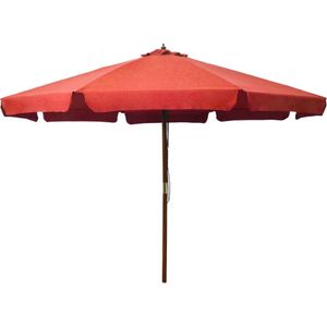 <p>Deze praktische parasol is perfect om wat schaduw te creëren en is een musthave om buiten te genieten. Het parasoldoek is gemaakt van anti-vervagend polyester dat gemakkelijk schoon te maken is.</p>
<p>De paaldiameter is 48 mm waardoor hij in een bestaande voet of in het midden van een tafel geplaatst kan worden. De sterke houten paal en de baleinen maken de parasol zeer stabiel en duurzaam.</p>
<p>De tuinparasol kan eenvoudig geopend en gesloten worden dankzij het dubbele katrolsysteem. Het product is eenvoudig te monteren.</p>
<p>Let op, wij adviseren om het doek te behandelen met een waterdichtmakende spray als hij wordt blootgesteld aan zware regenval.</p>
<ul>
  <li>Kleur: terracotta</li>
  <li>Materiaal: stof, gelamineerd bamboe en hardhout</li>
  <li>Totale afmetingen: 330 x 254 cm (ø x H)</li>
  <li>Diameter buis: 48 mm</li>
  <li>Met luchtventilatie en dubbel katrolsysteem</li>
  <li>Materiaal: Polyester: 100%</li>
</ul>