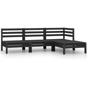 vidaXL 4-delige Loungeset massief grenenhout zwart