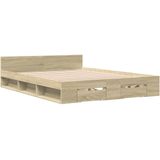 vidaXL Bedframe met lades bewerkt hout sonoma eikenkleurig 135x190 cm