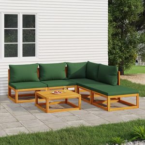 vidaXL 6-delige Loungeset met groene kussens massief hout