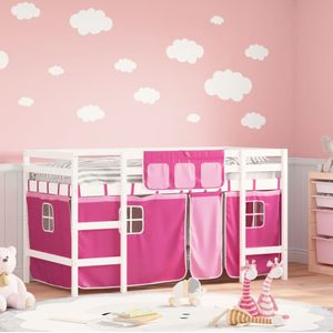 vidaXL-Kinderhoogslaper-met-gordijnen-90x190-cm-grenenhout-roze