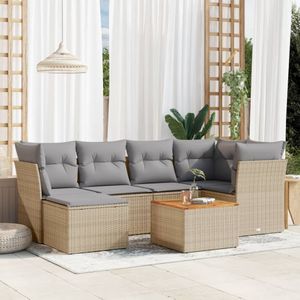 vidaXL 7-delige Loungeset met kussens poly rattan gemengd beige