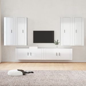 VidaXL 6-delige TV-meubelset Bewerkt Hout Hoogglans Wit