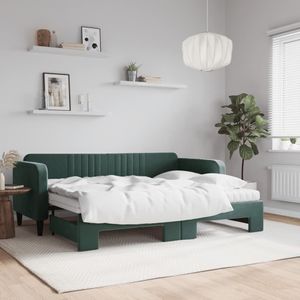 vidaXL Slaapbank onderschuifbed matrassen 80x200cm fluweel donkergroen