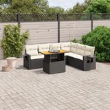 vidaXL 7-delige Loungeset met kussens poly rattan zwart