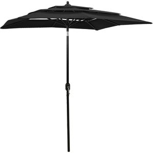 vidaXL Parasol 3-laags met aluminium paal 2x2 m zwart