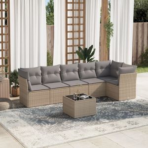 vidaXL 7-delige Loungeset met kussens poly rattan beige