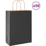 vidaXL Papieren kraftzakken 50 st met hengsels 26x12x35 cm zwart