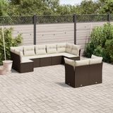 vidaXL 9-delige Loungeset met kussens poly rattan bruin