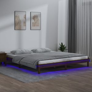 VidaXL Bedframe LED Massief Hout Honingbruin 150x200 cm - King Size