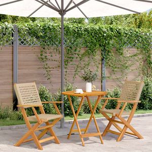 vidaXL 3-delige Bistroset poly rattan en massief hout beige