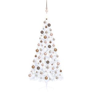 vidaXL Kunstkerstboom met verlichting en kerstballen half 180 cm wit