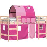 vidaXL Kinderhoogslaper met tunnel 90x190 cm massief grenenhout roze