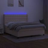 vidaXL Boxspring met matras en LED stof crèmekleurig 180x200 cm