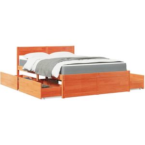 vidaXL Bed met lades en matras massief grenenhout wasbruin 120x200 cm