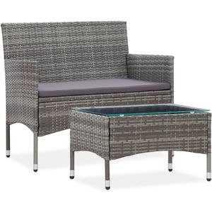 vidaXL 2-delige Loungeset met kussen poly rattan grijs