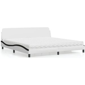 vidaXL Bed met matras kunstleer wit en zwart 200x200 cm